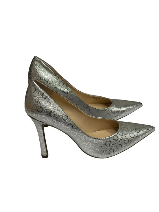 Guess Shoes - Guess Trace Pumps Shoes Stiletto Heel Logo Pointed Toe Metallic Silver 8.5